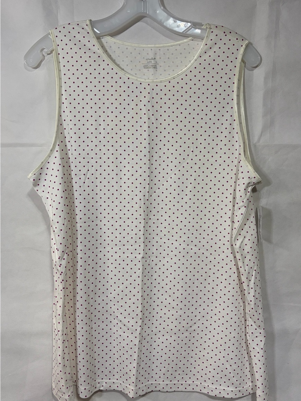 CJ Banks Cream Tank Top with Pink Polka Dots - Picture 1 of 6
